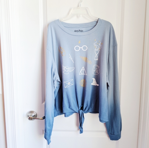 Harry Potter Dip Dye Tie Front Cropped Tie Tee XXL - Picture 3 of 8